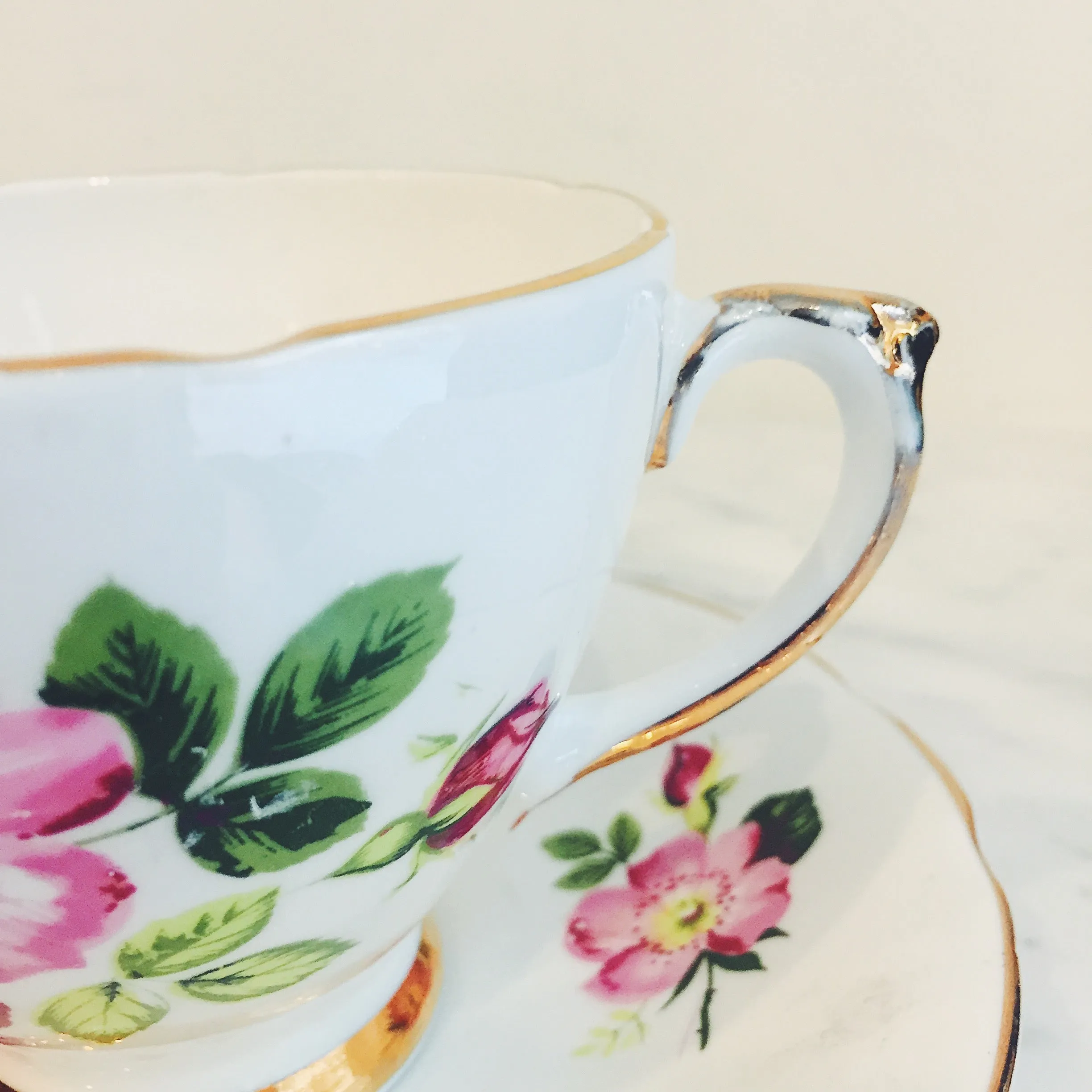 Vintage Delphine Pink Cosmos Teacup & Saucer