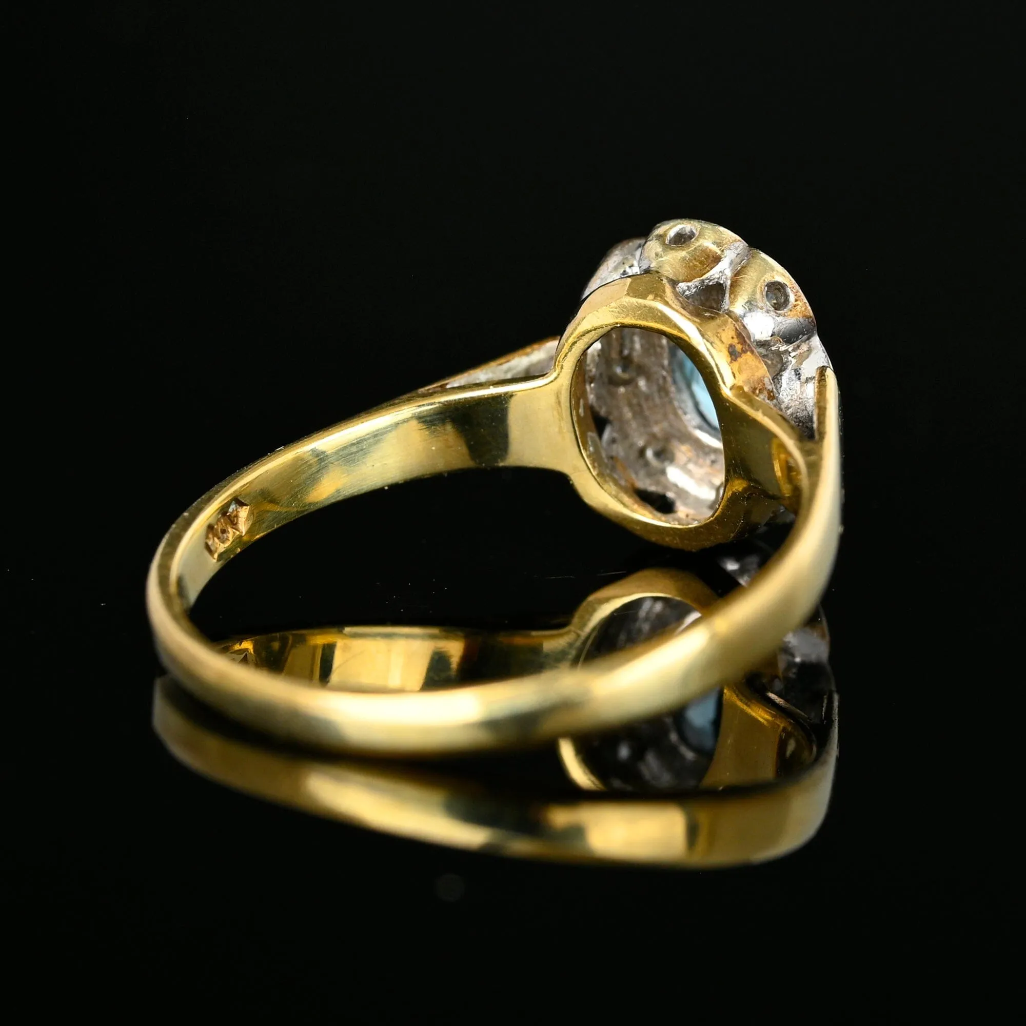Vintage Diamond Halo Blue Topaz Ring in Gold