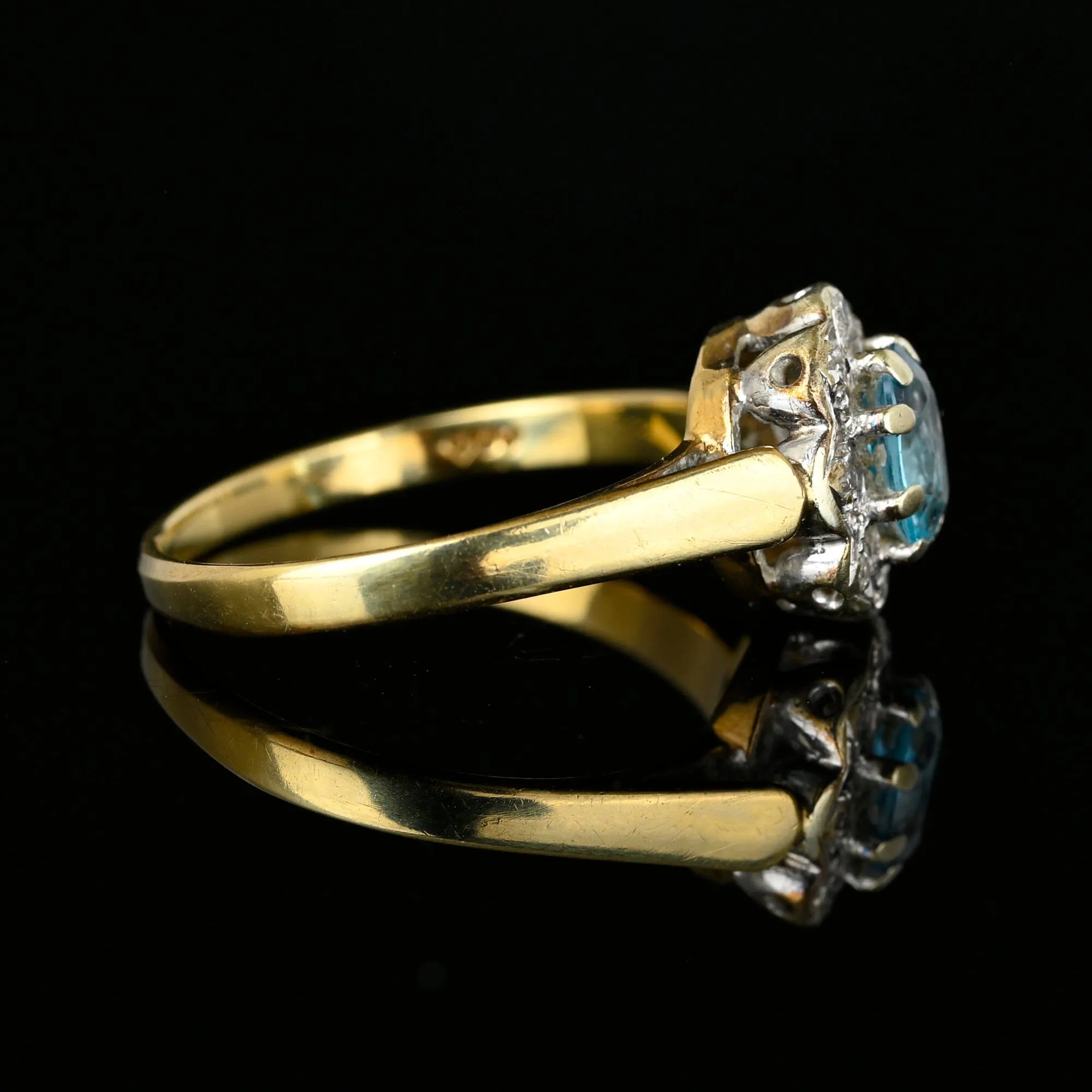 Vintage Diamond Halo Blue Topaz Ring in Gold