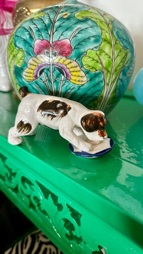 Vintage Dog Drinking Figurine, Occupied Japan