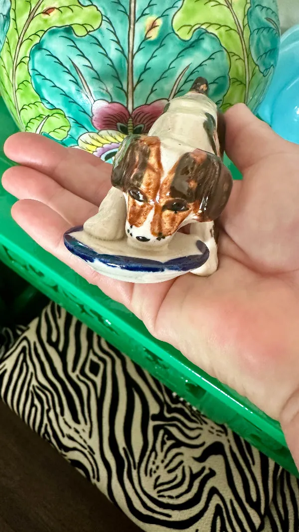 Vintage Dog Drinking Figurine, Occupied Japan
