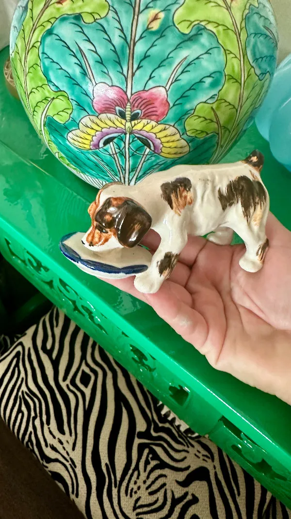 Vintage Dog Drinking Figurine, Occupied Japan