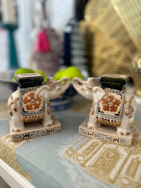 Vintage Elephant Figurine, Cream with Blue and Rust, 2 Available, EACH SOLD SEPARATELY
