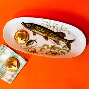 Vintage Fish/Snail Ceramic Oval Serving Platter