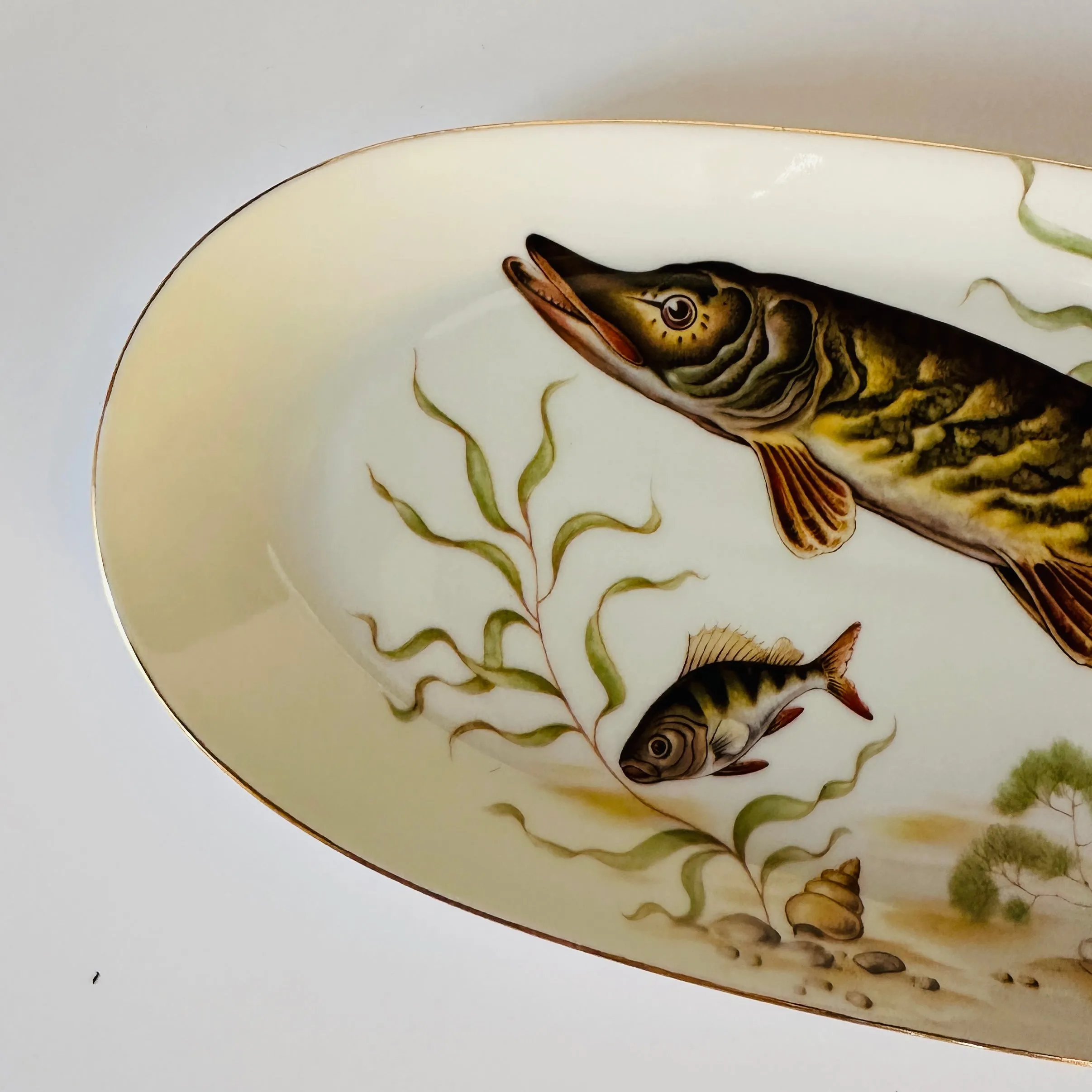 Vintage Fish/Snail Ceramic Oval Serving Platter