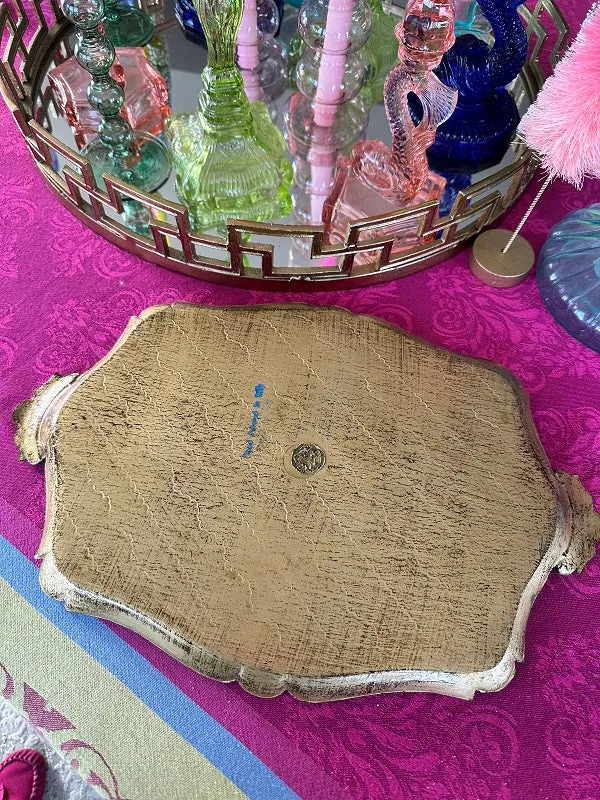 Vintage Florentine Tray, Italian, Pink, Yellow, Gold, Handled
