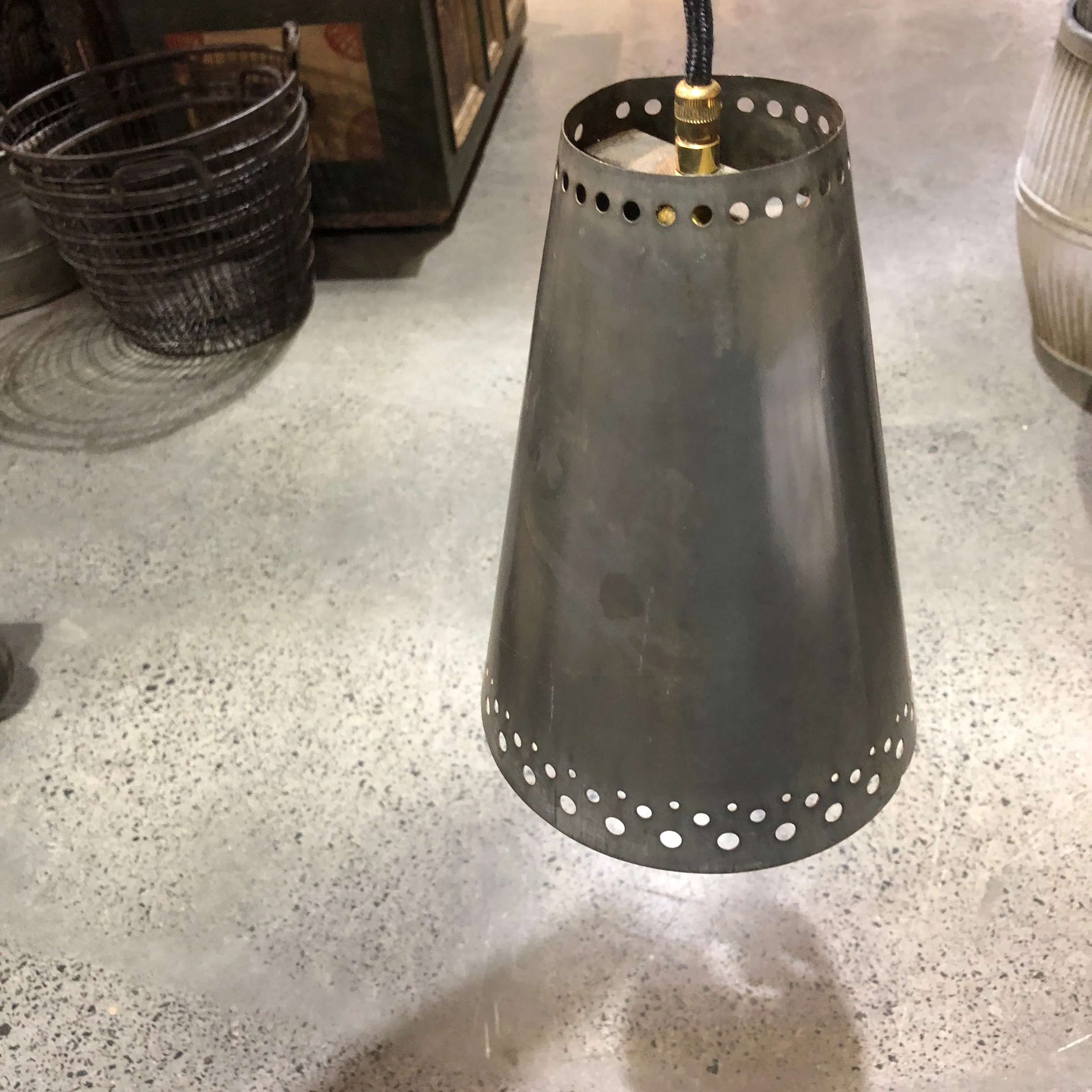 Vintage French Tin Cone Pendant