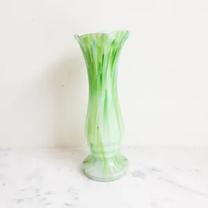 Vintage Green & White Pulled Art Glass Vase