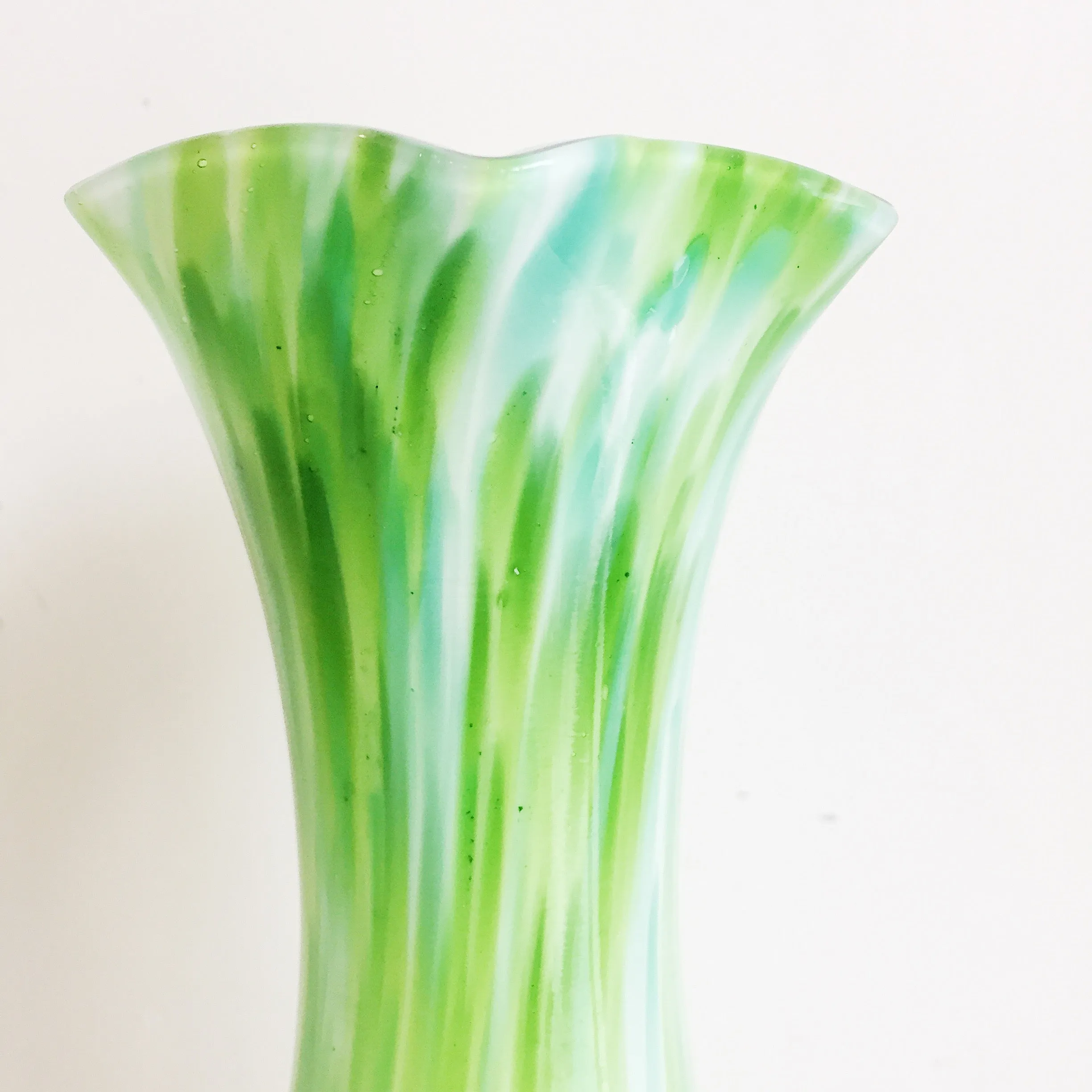Vintage Green & White Pulled Art Glass Vase