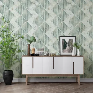 Vintage Green Geometric Lattice PVC Wallpaper Roll (5.3 ㎡)