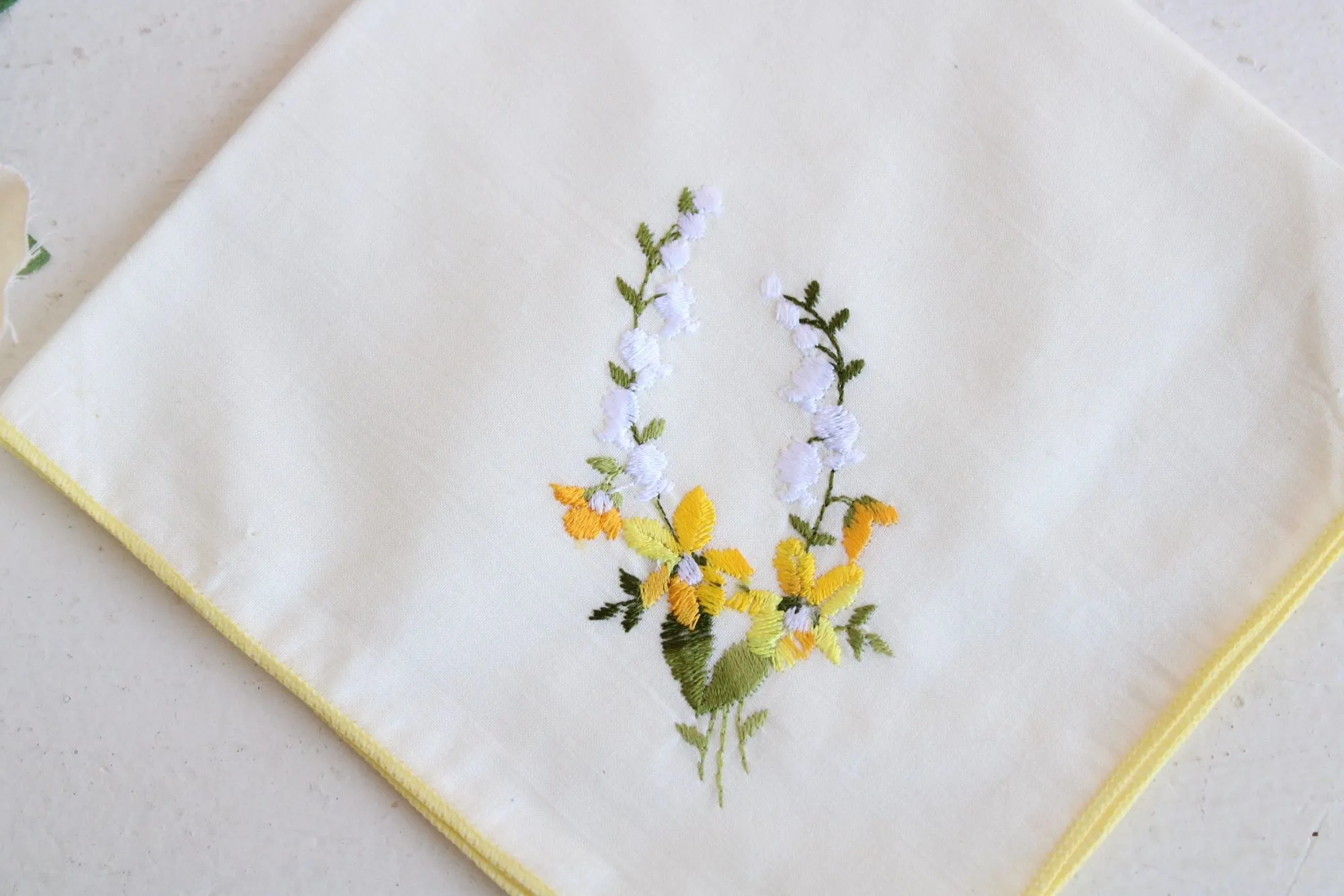 Vintage Handkerchief with Embroidered Yellow Flowers