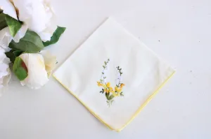 Vintage Handkerchief with Embroidered Yellow Flowers