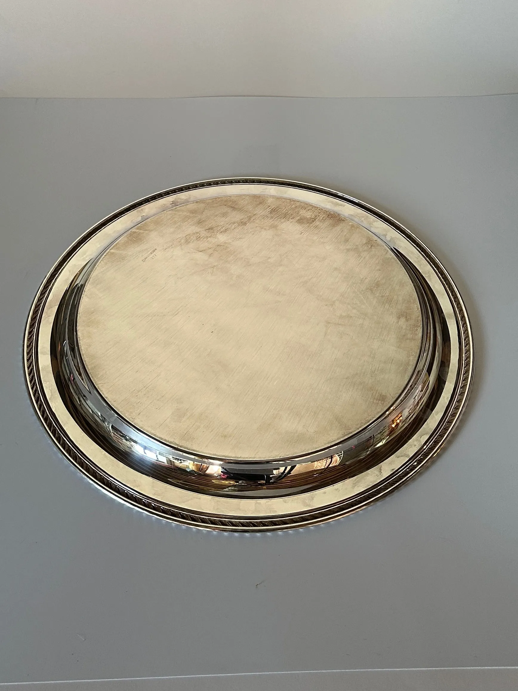 Vintage Heavy Round Silver-Plate Etched Serving Tray