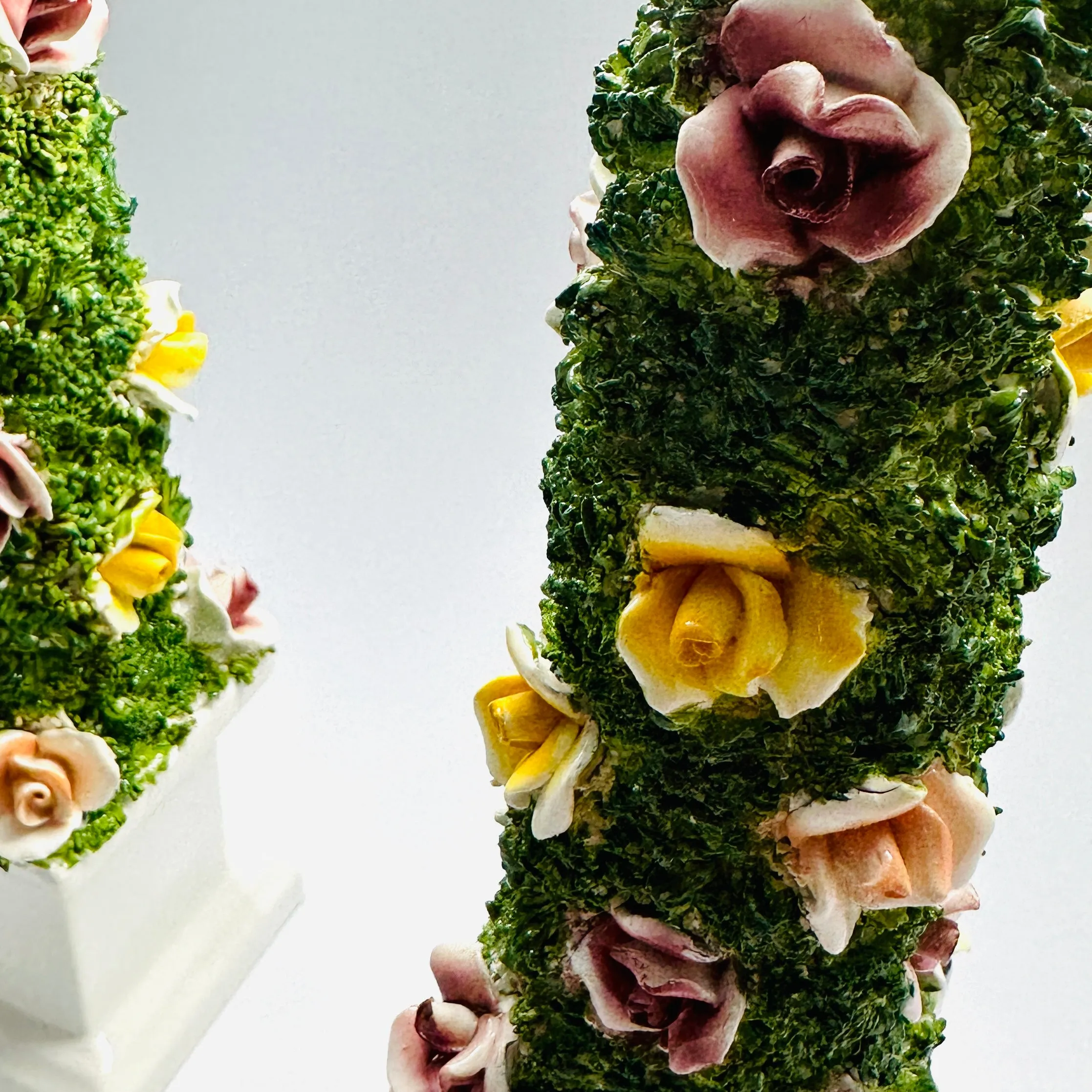 Vintage Italian Ceramic Floral Obelisk Topiaries, Set of 2