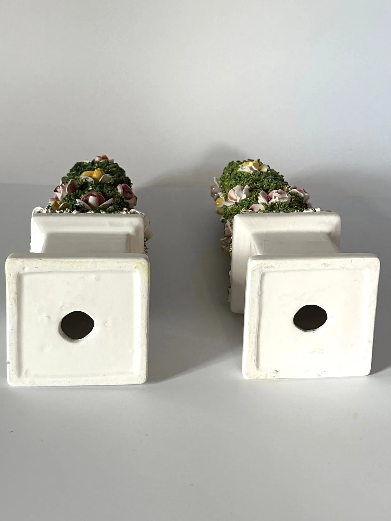 Vintage Italian Ceramic Floral Obelisk Topiaries, Set of 2