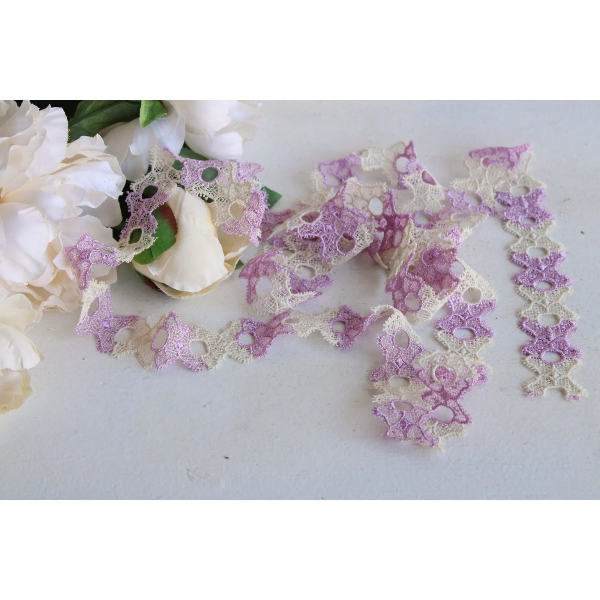 Vintage Ivory and Purple Trim, 2 Yards, 1.25" Wide