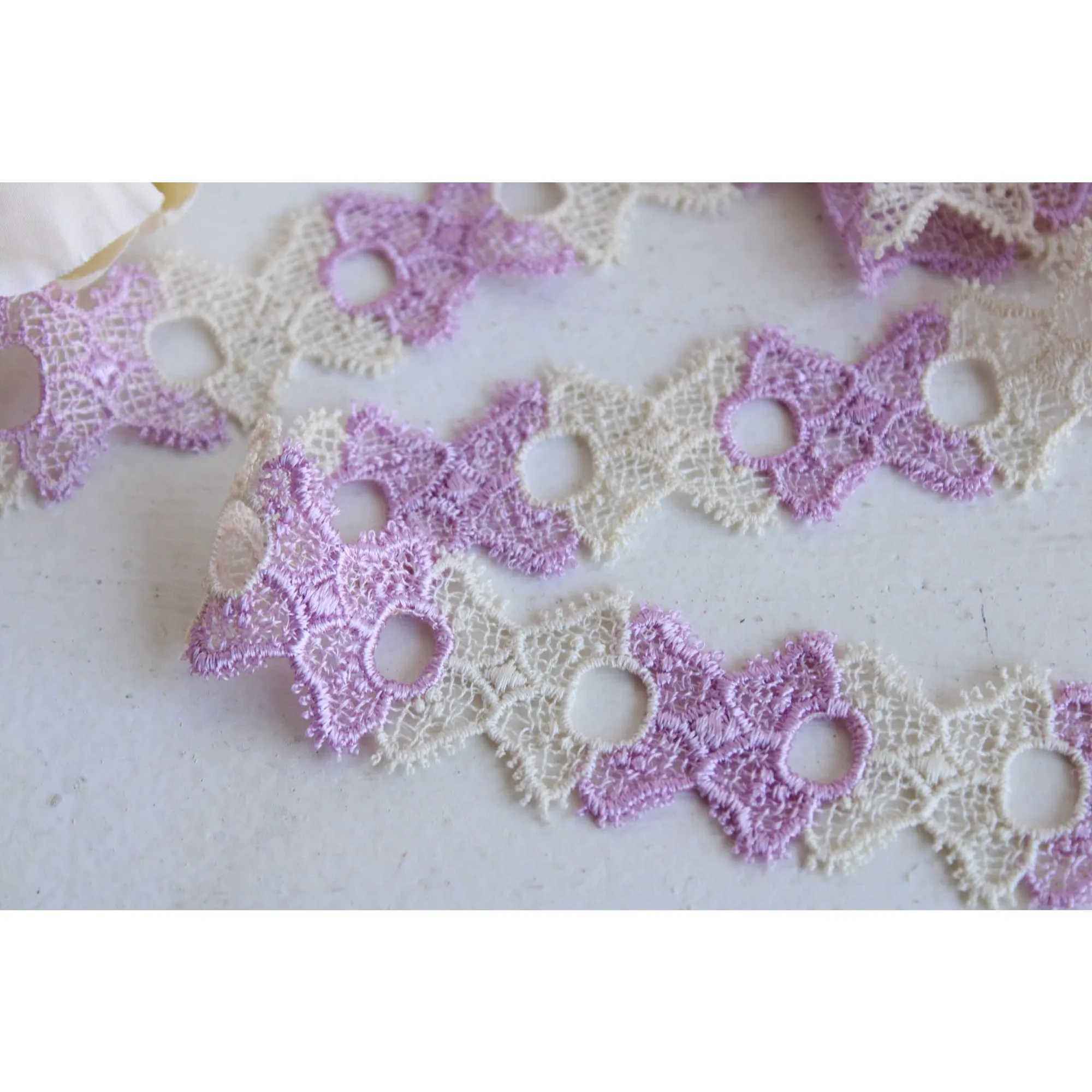 Vintage Ivory and Purple Trim, 2 Yards, 1.25" Wide