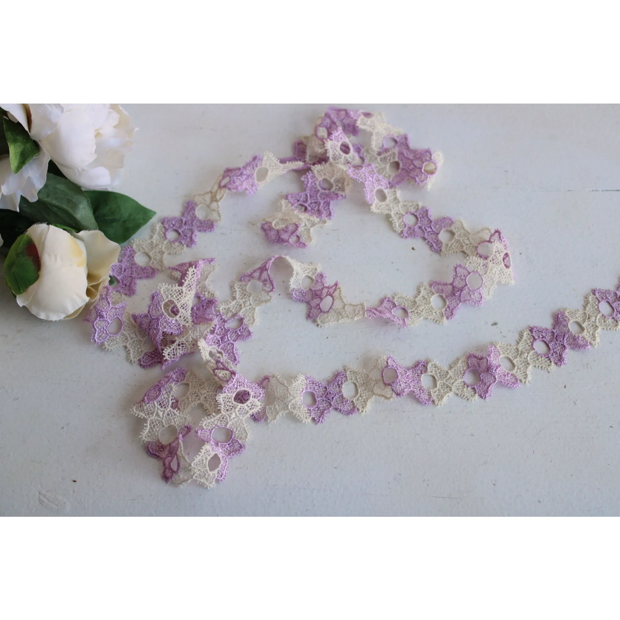 Vintage Ivory and Purple Trim, 2 Yards, 1.25" Wide