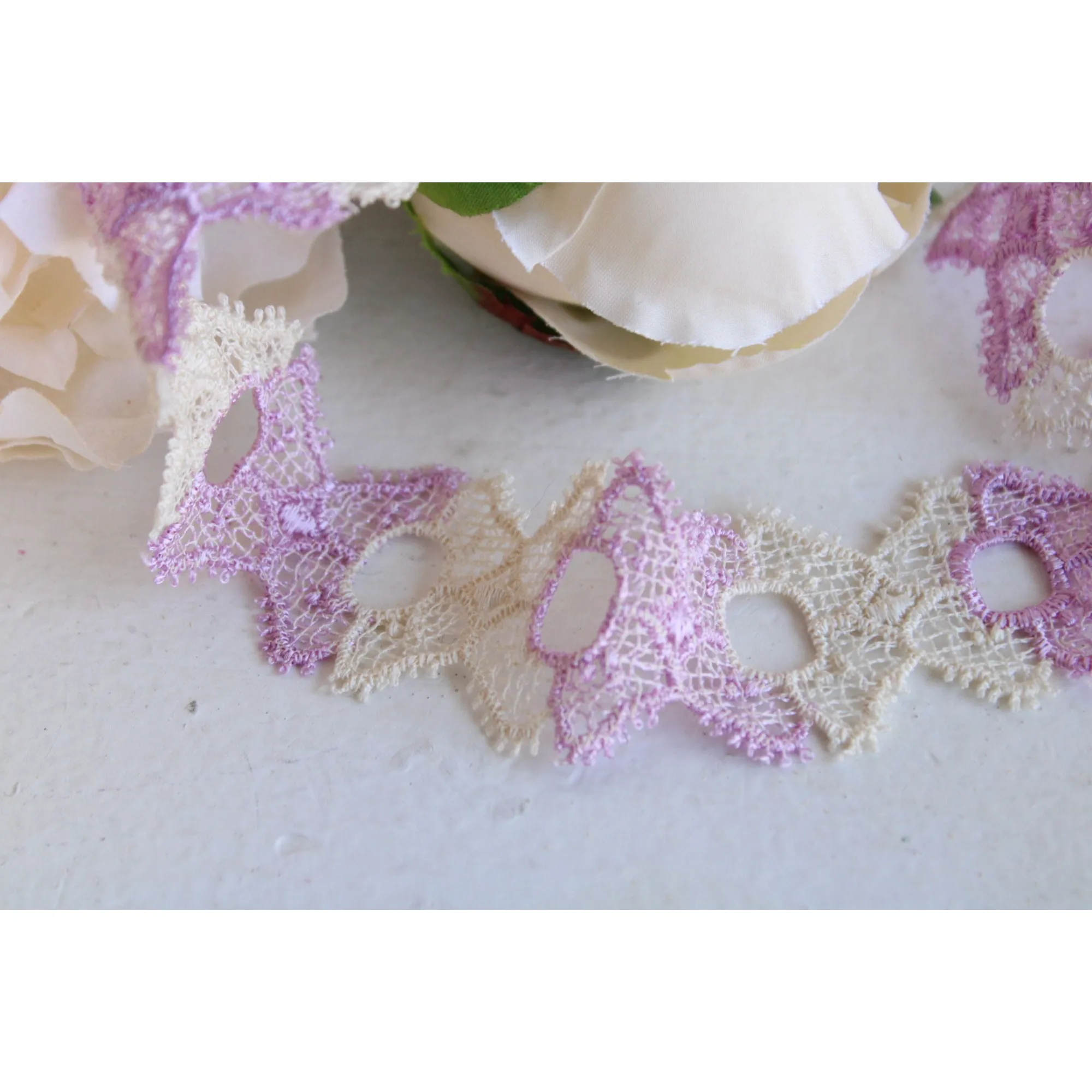 Vintage Ivory and Purple Trim, 2 Yards, 1.25" Wide