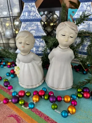 Vintage Kissing Angel Figurines, Boy and Girl