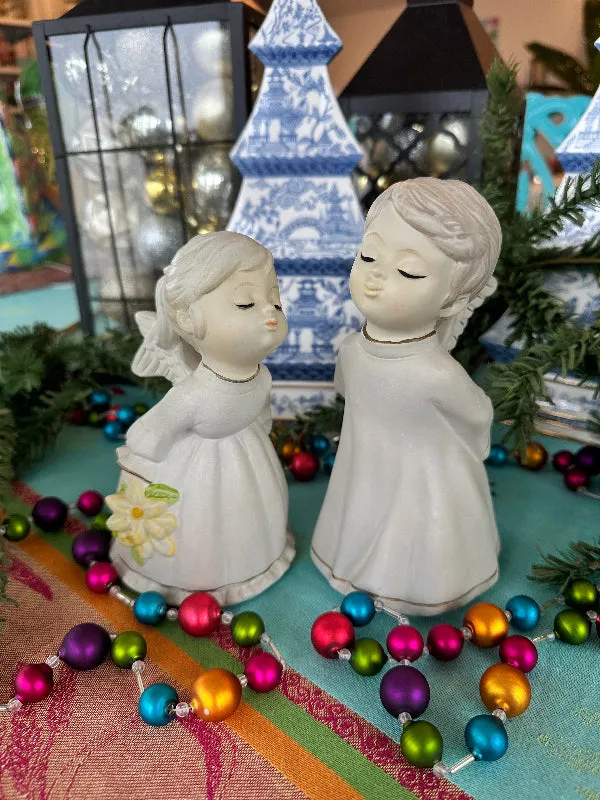 Vintage Kissing Angel Figurines, Boy and Girl