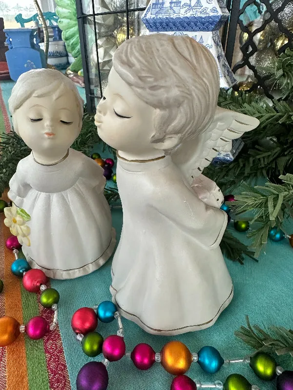 Vintage Kissing Angel Figurines, Boy and Girl