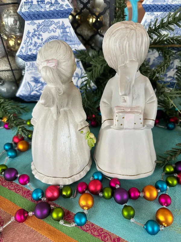 Vintage Kissing Angel Figurines, Boy and Girl