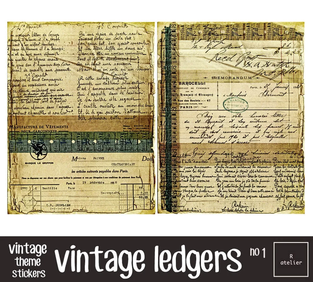 Vintage Ledgers Scrapbooking Washi Stickers
