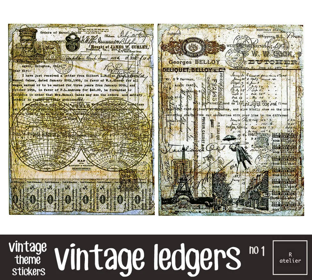 Vintage Ledgers Scrapbooking Washi Stickers