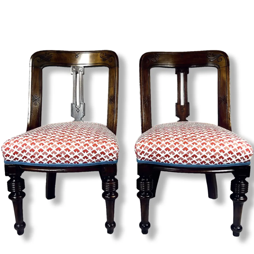 Vintage Low Slung Indian-Style Chairs, Pair