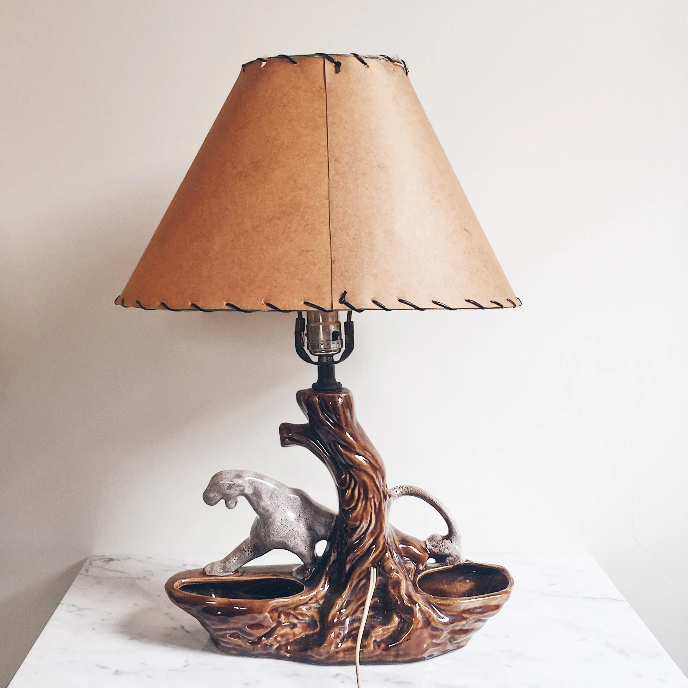Vintage Midcentury Panther Lamp w/ Paper Shade