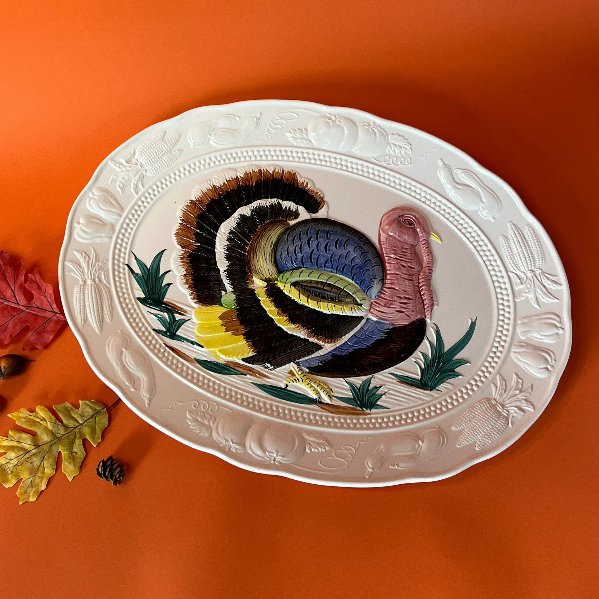 Vintage Oversized Oval Ceramic Turkey Serving Platter