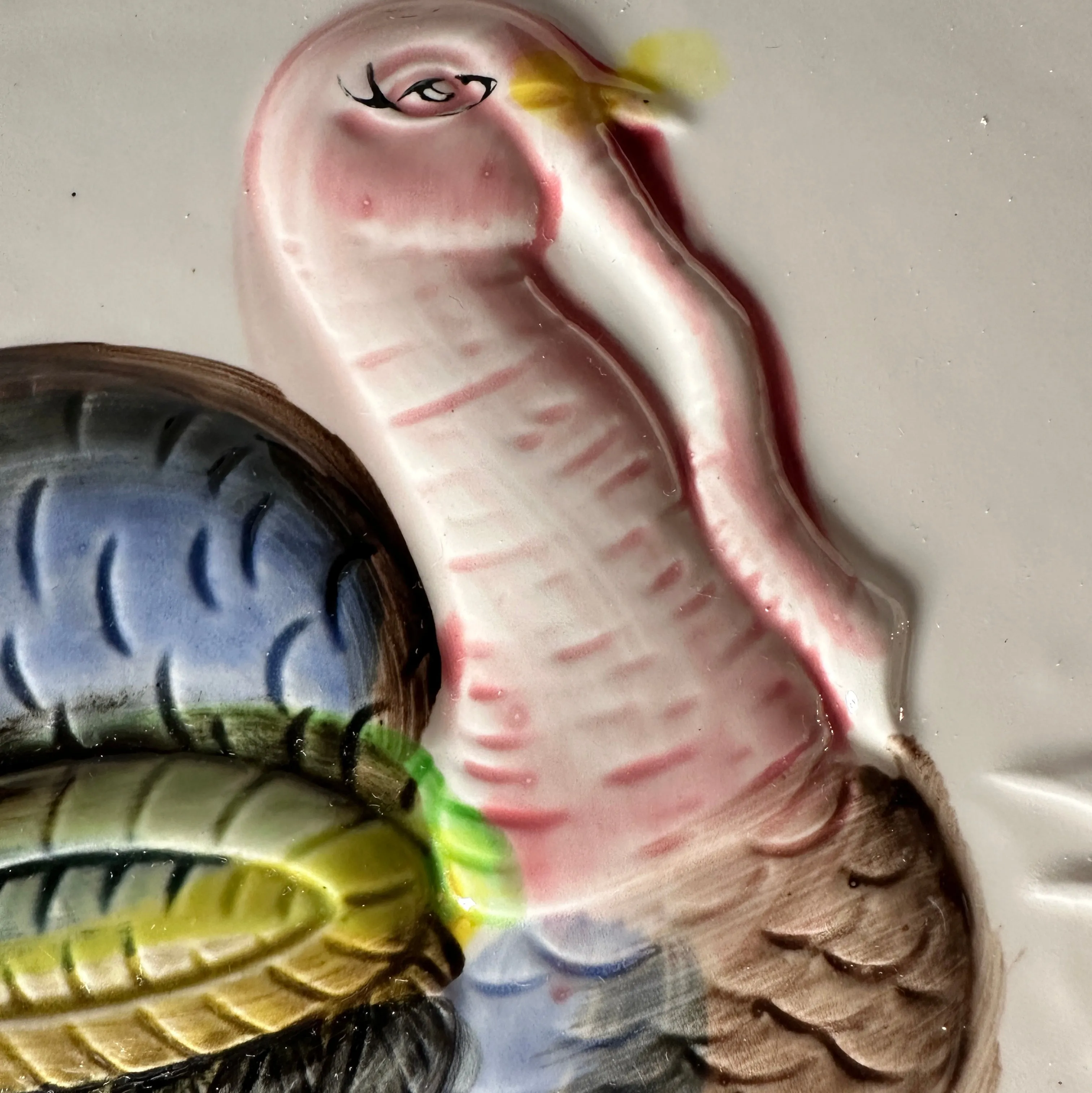 Vintage Oversized  Rectangular Ceramic Turkey/Vegetables Serving Platter