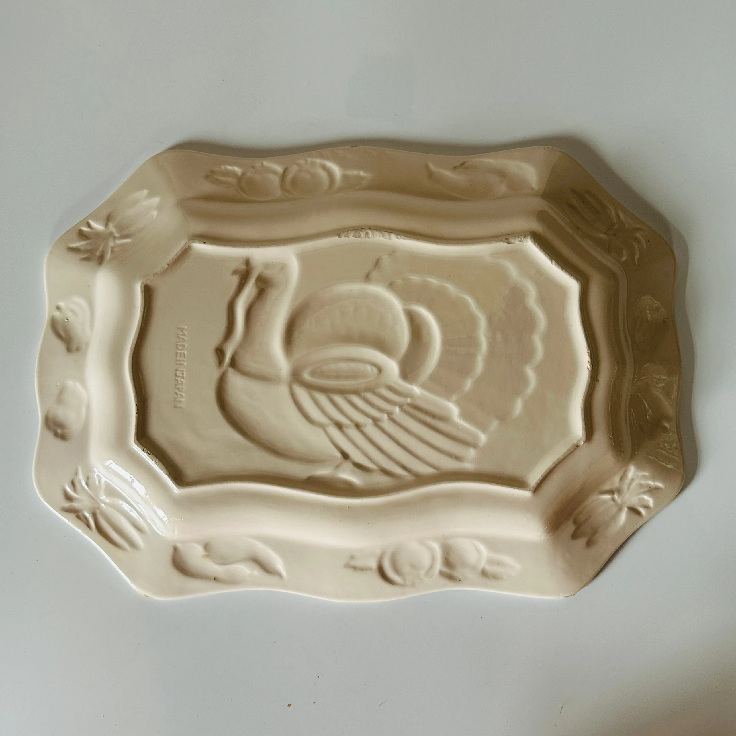 Vintage Oversized  Rectangular Ceramic Turkey/Vegetables Serving Platter