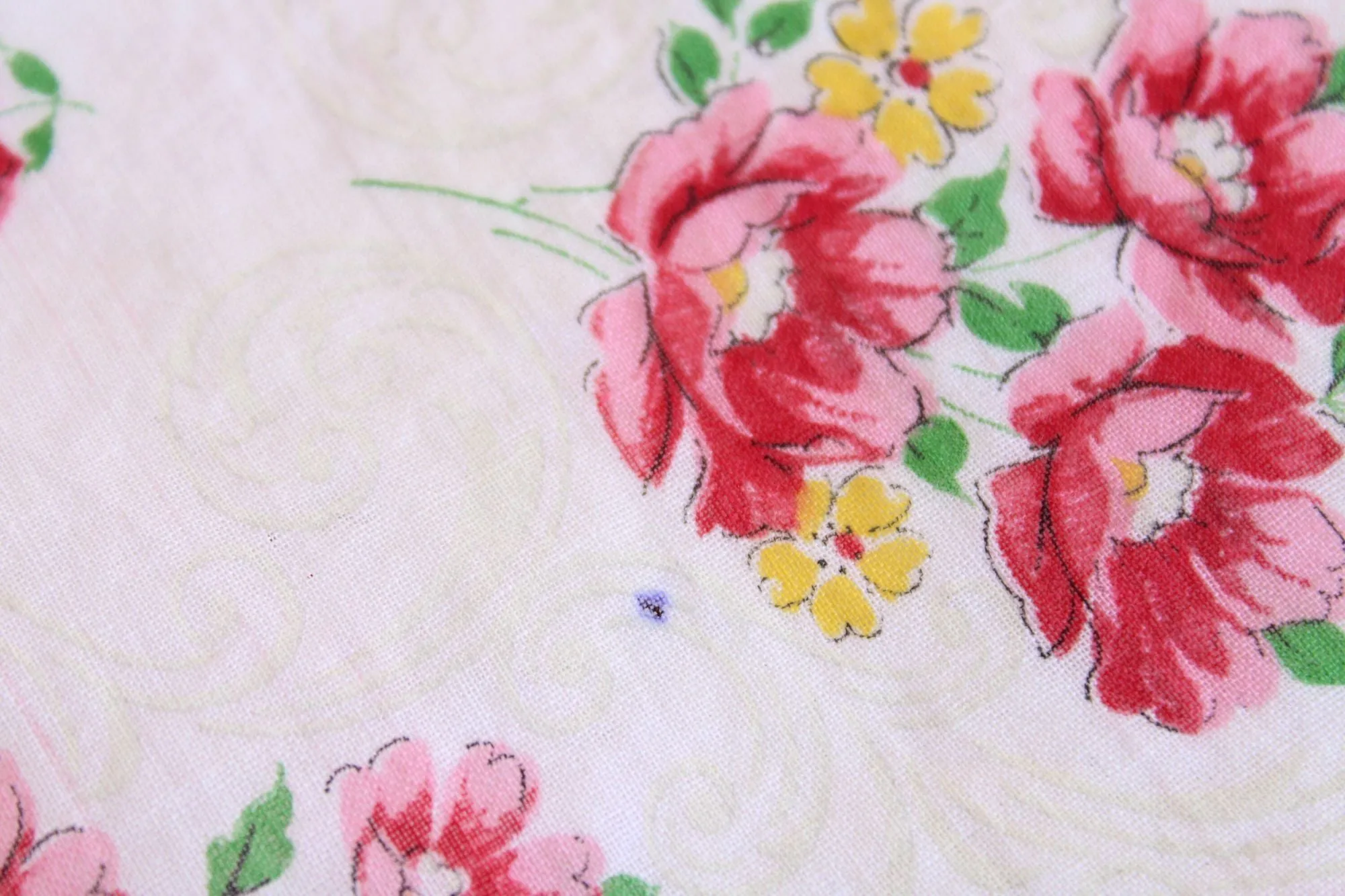 Vintage Pink and White Flower Print Cotton Handkerchief
