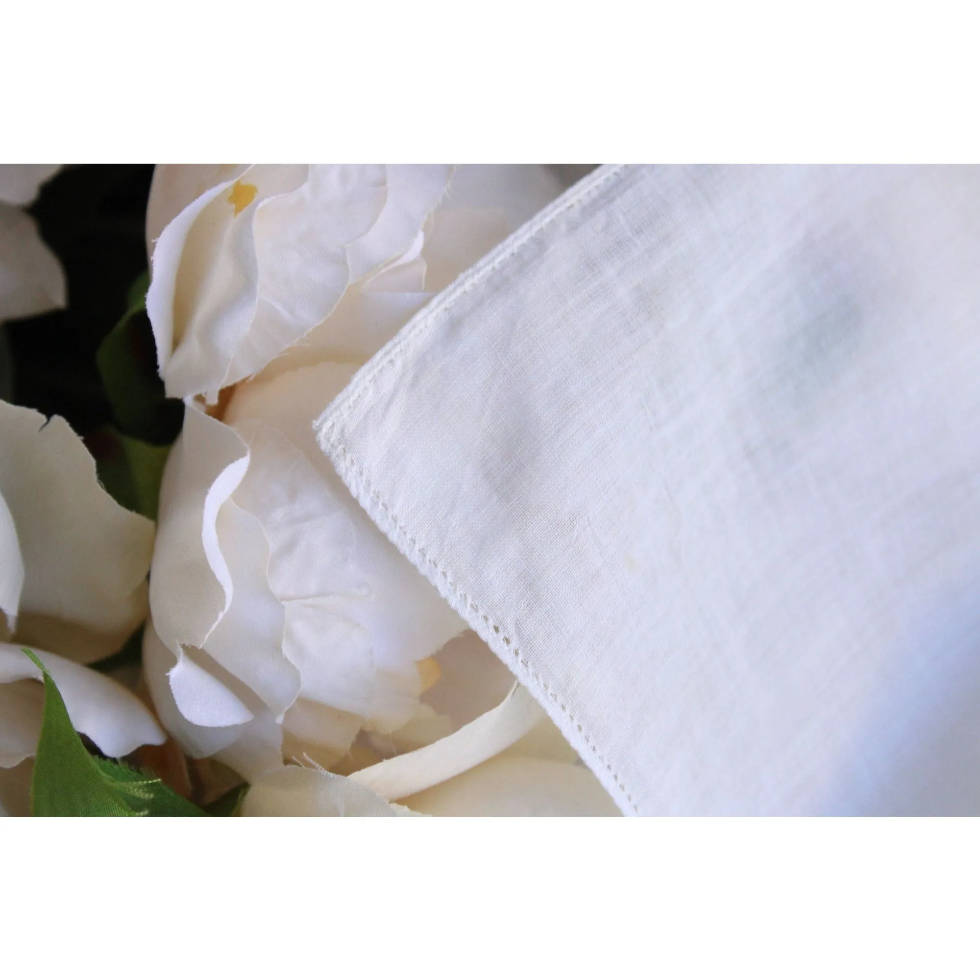 Vintage Pink Flower  White Linen Handkerchief