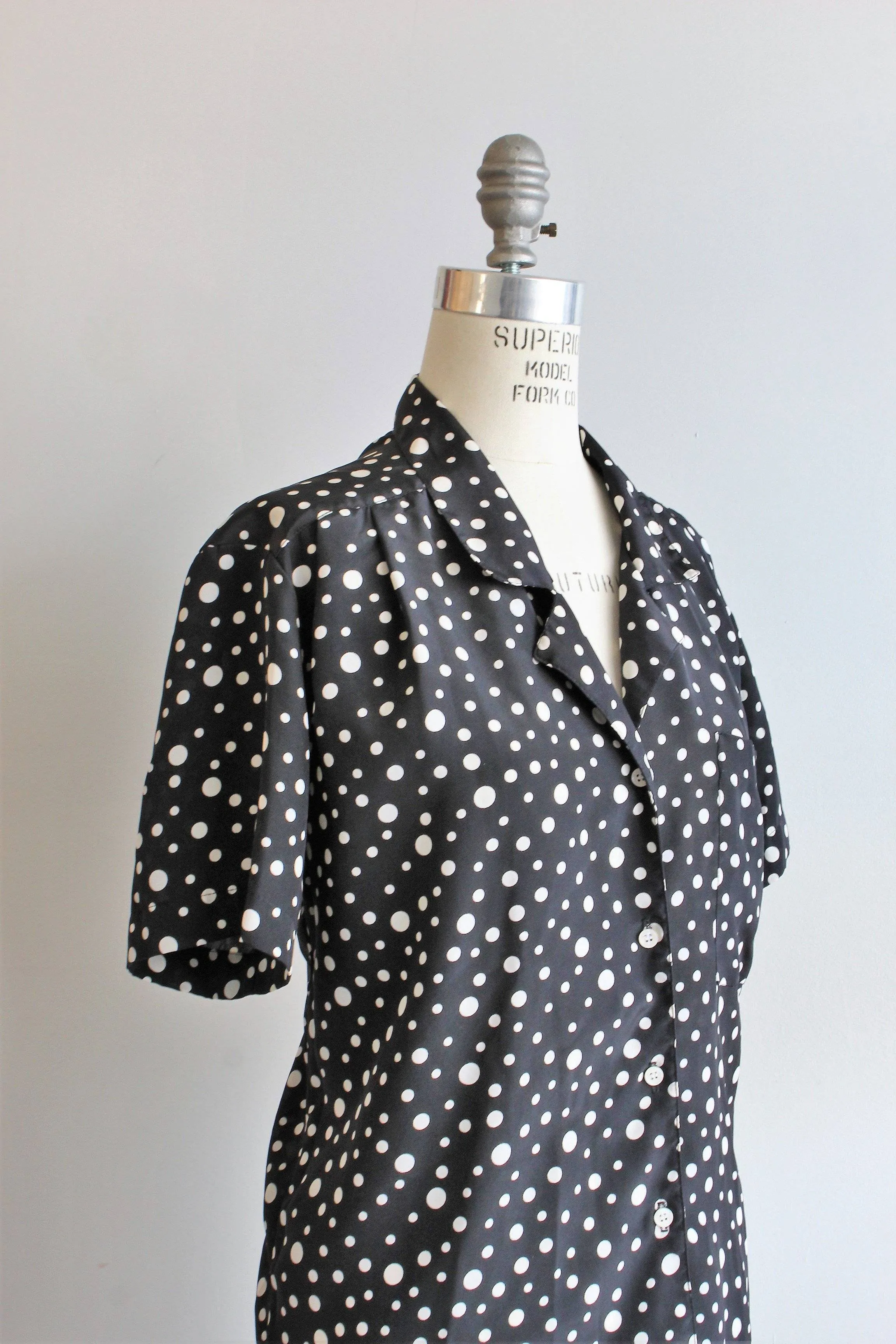 Vintage Polkadot 70s Black and White Blouse
