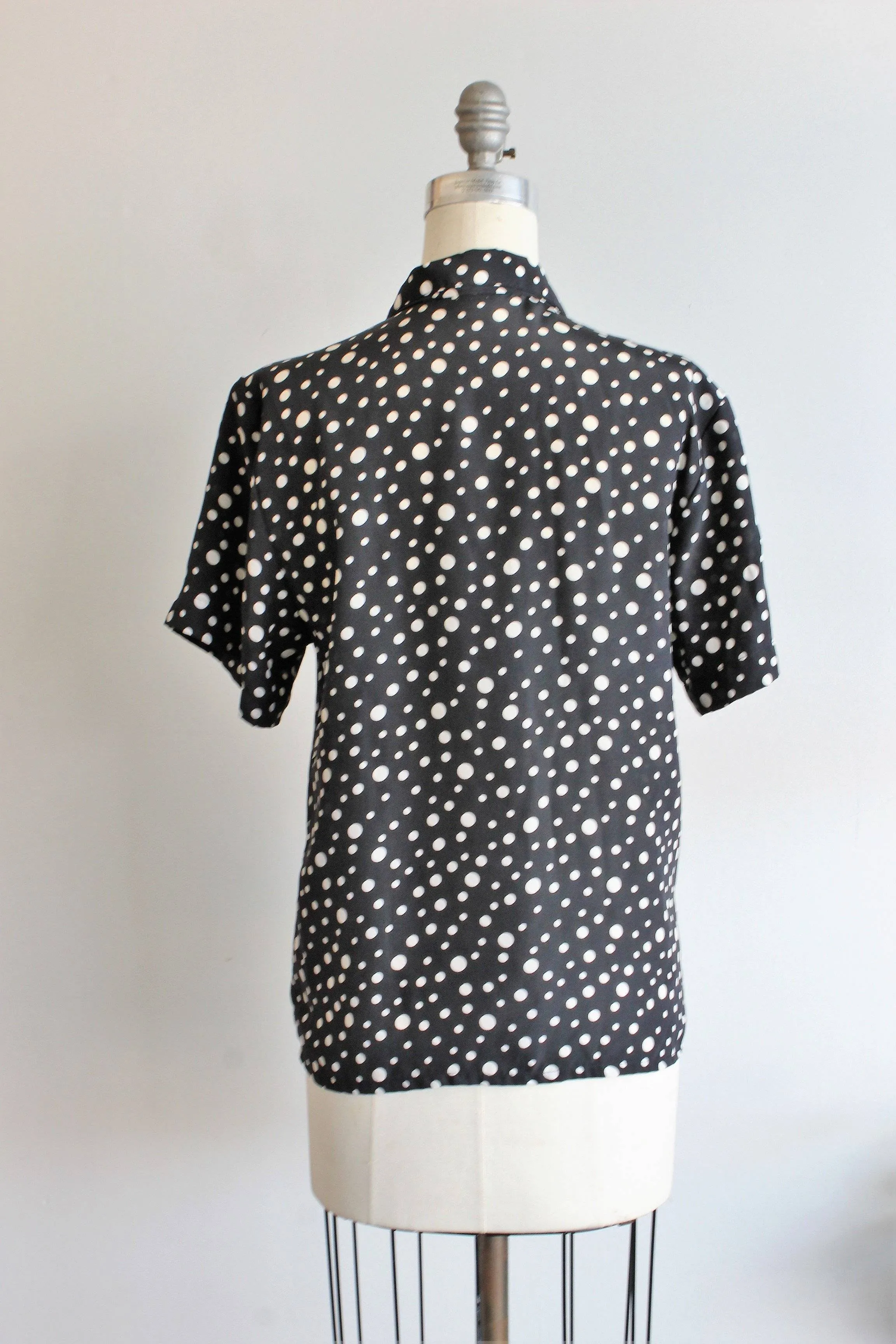 Vintage Polkadot 70s Black and White Blouse