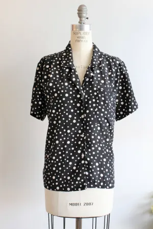 Vintage Polkadot 70s Black and White Blouse