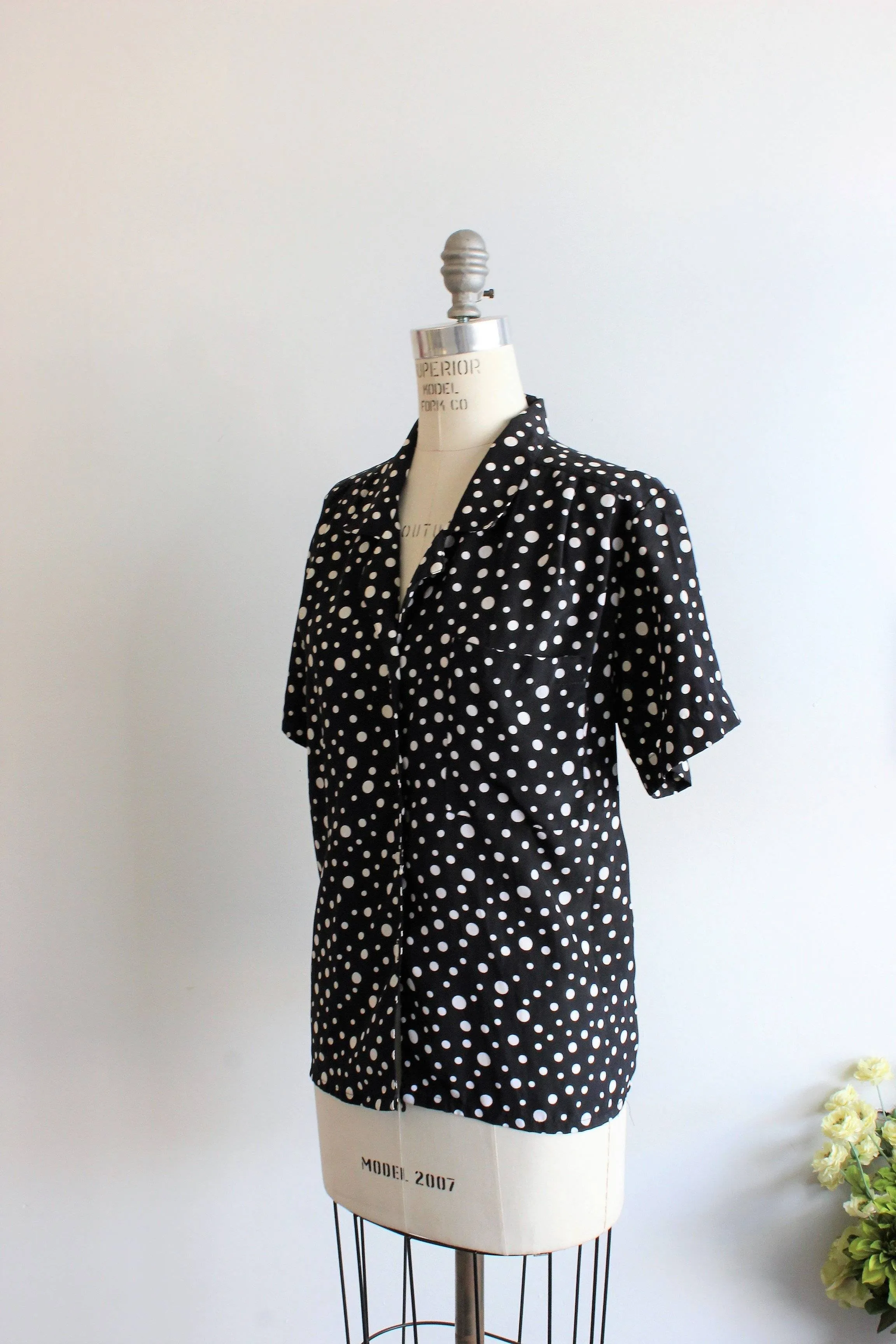 Vintage Polkadot 70s Black and White Blouse