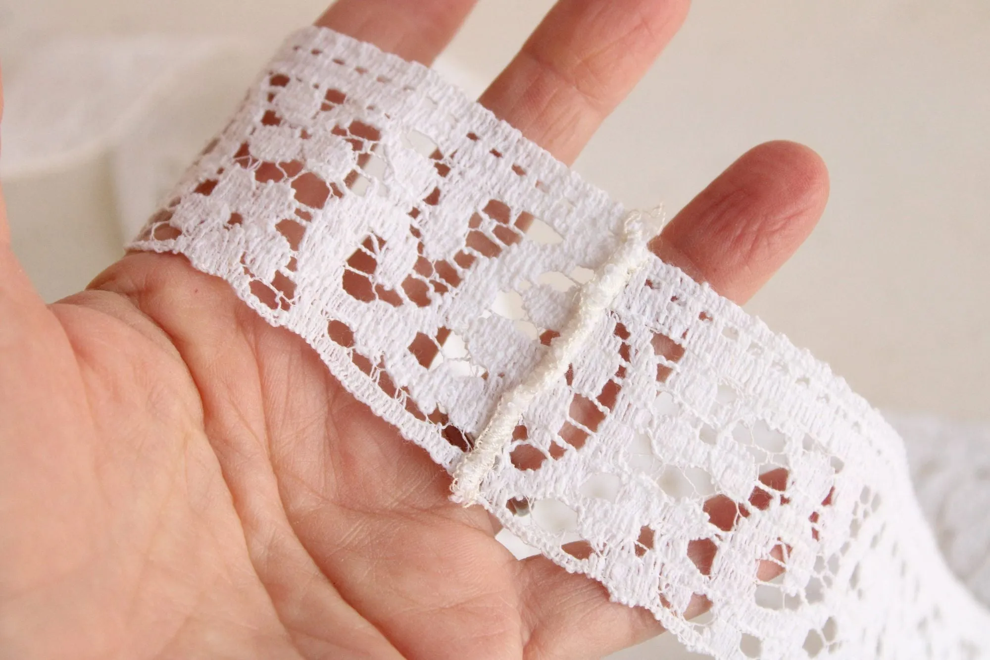 Vintage White Lace Trim 1.75", Paisley and Leaf Pattern, Two Yards