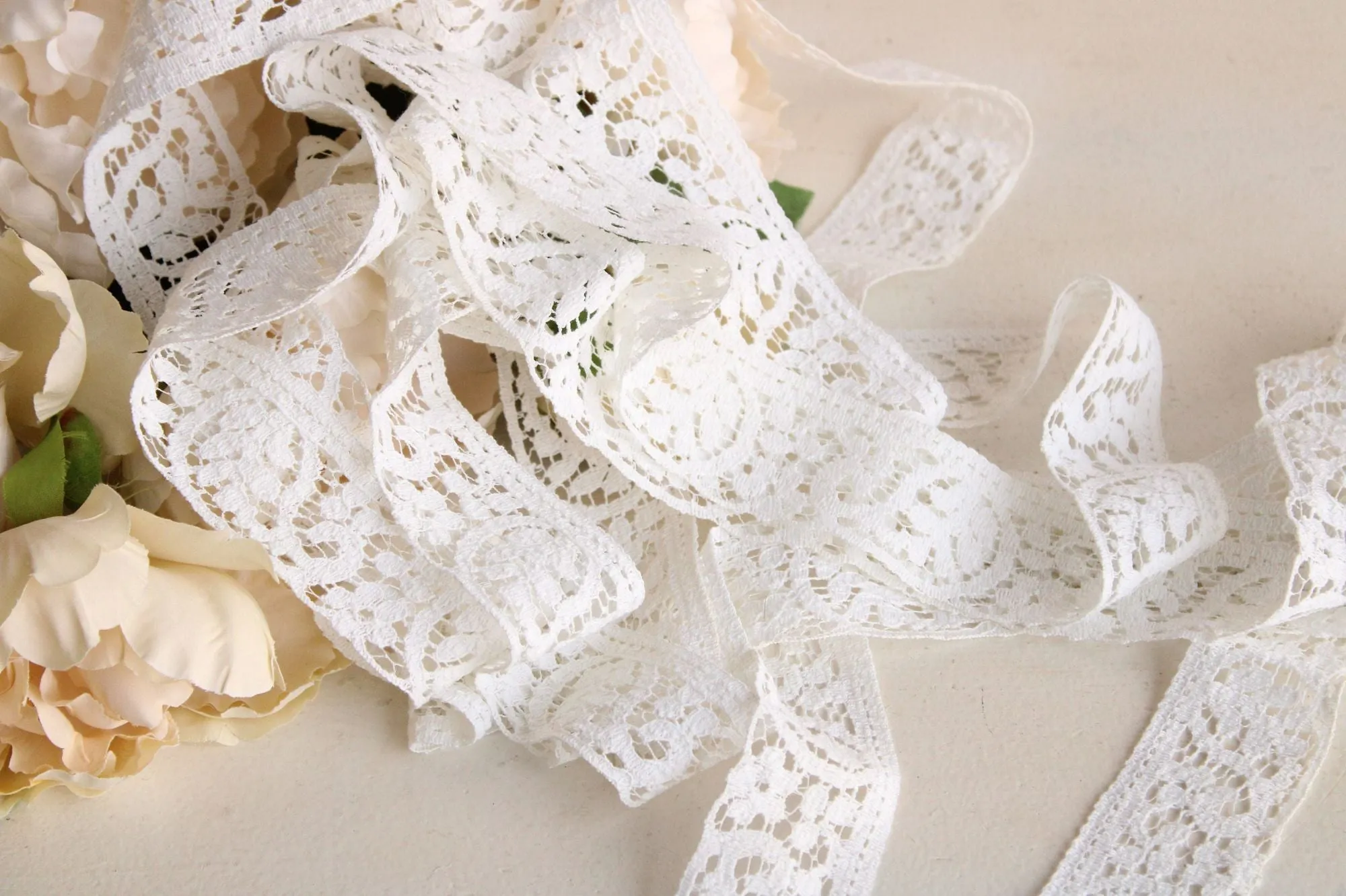 Vintage White Lace Trim 1.75", Paisley and Leaf Pattern, Two Yards