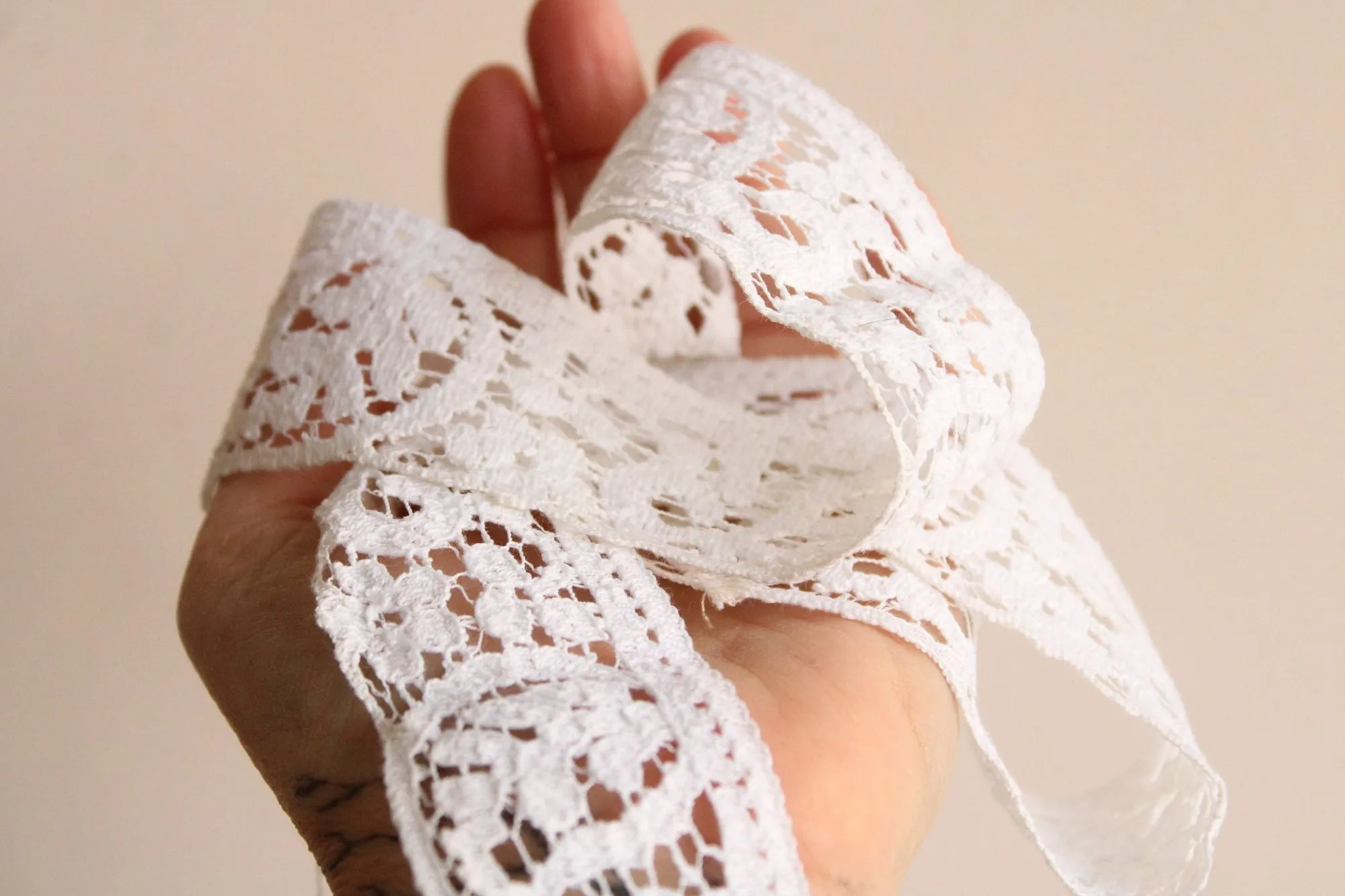 Vintage White Lace Trim 1.75", Paisley and Leaf Pattern, Two Yards