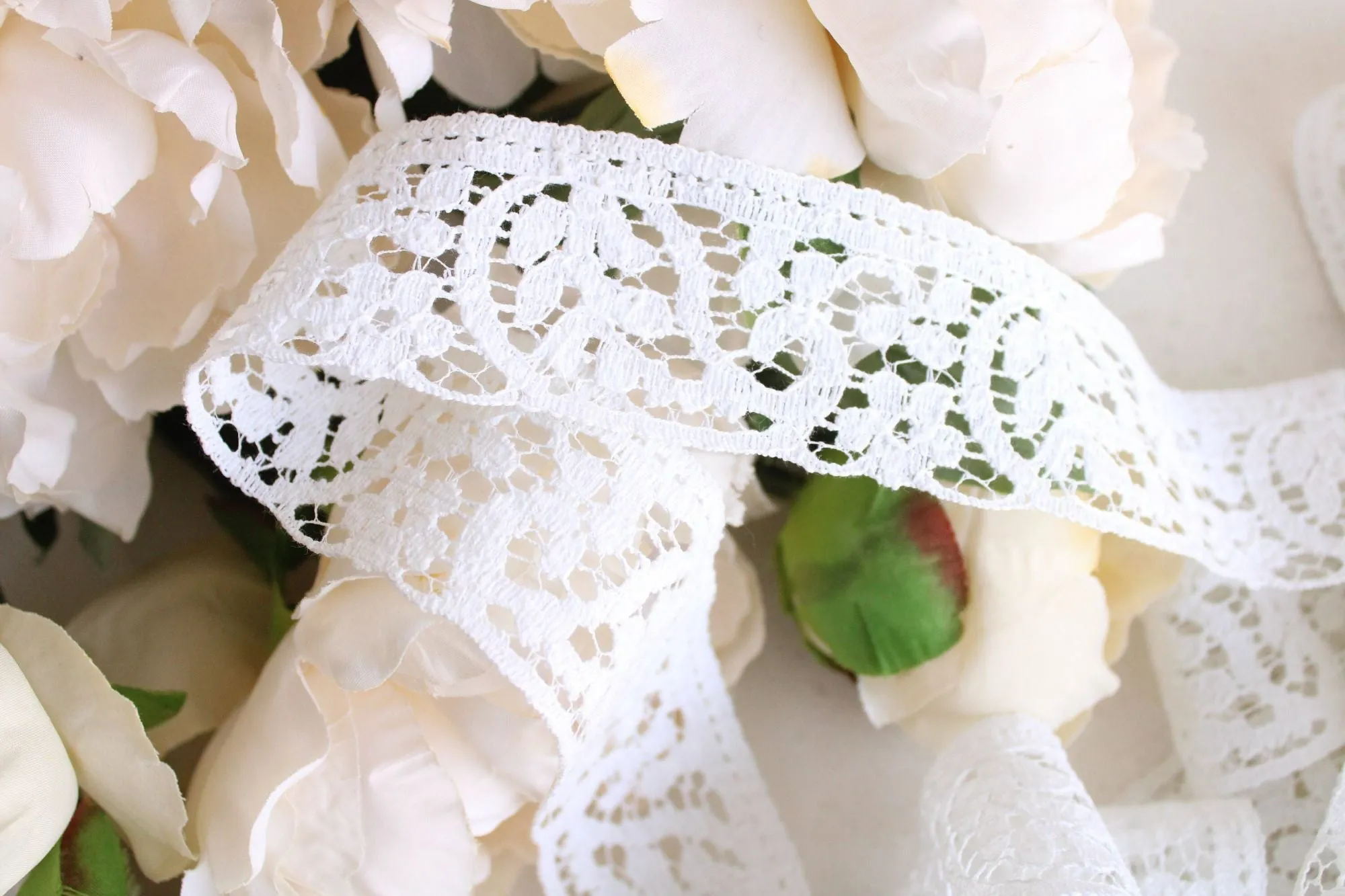Vintage White Lace Trim 1.75", Paisley and Leaf Pattern, Two Yards