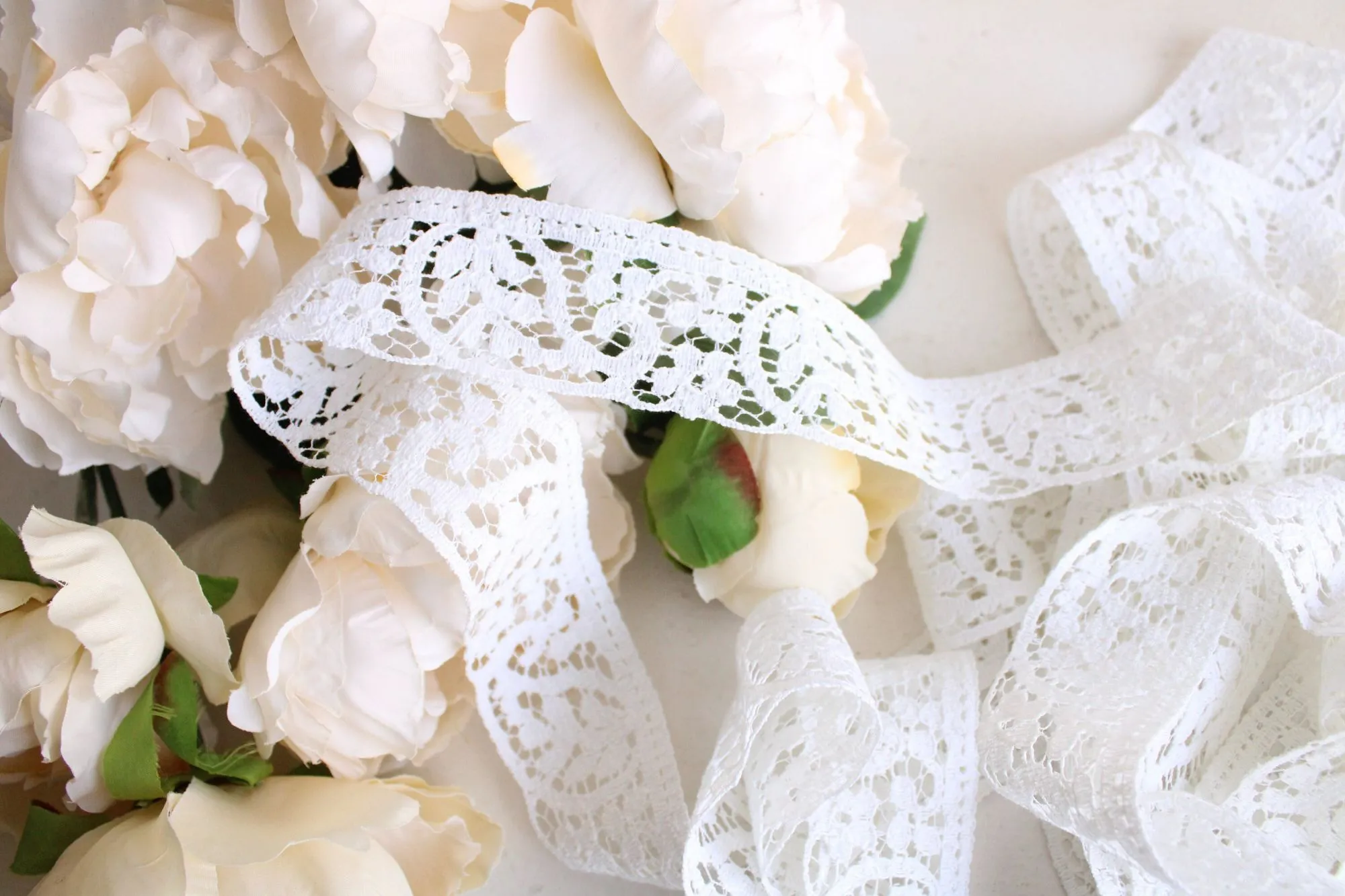 Vintage White Lace Trim 1.75", Paisley and Leaf Pattern, Two Yards
