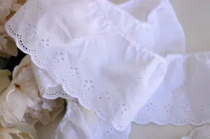 Vintage White Trim, Eyelet Ruffled Lace, 1 Yard plus 19 Inches,  4.75" wide