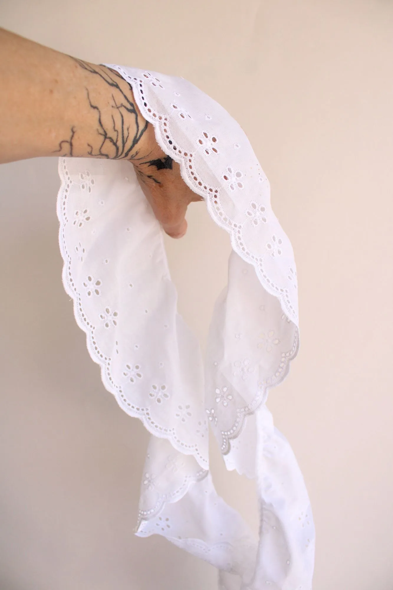 Vintage White Trim, Eyelet Ruffled Lace, 1 Yard plus 19 Inches,  4.75" wide