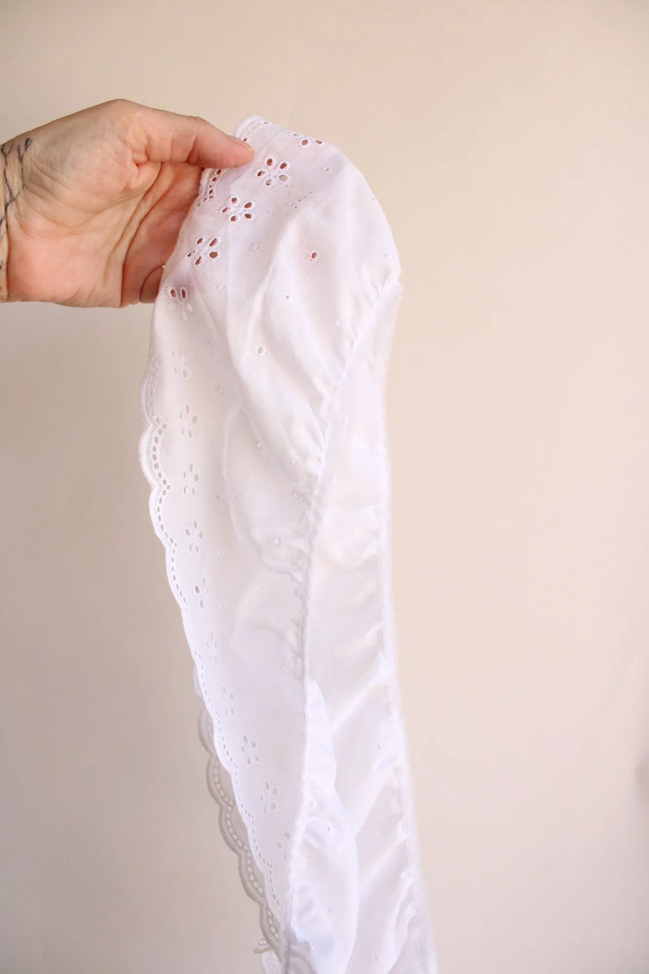 Vintage White Trim, Eyelet Ruffled Lace, 1 Yard plus 19 Inches,  4.75" wide