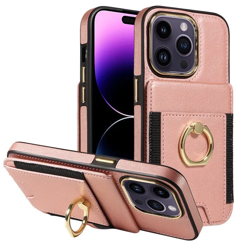 Wallet Phone Case with Card Holder & Ring Stand For iPhone
