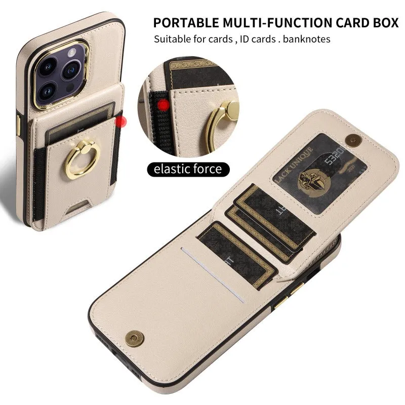 Wallet Phone Case with Card Holder & Ring Stand For iPhone